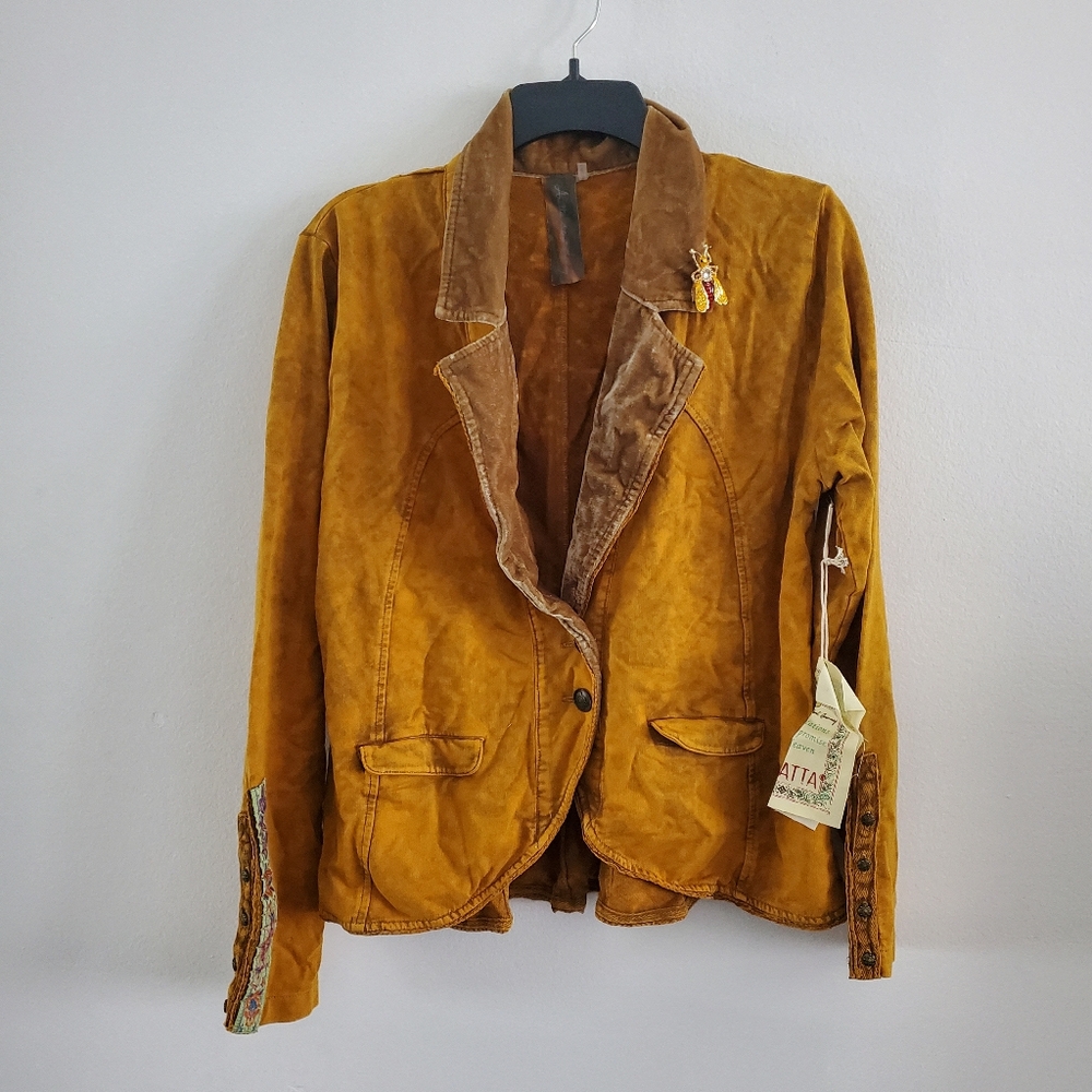 Aratta Colonel French Terry Knitted Blazer Jacket In Rust - Picture 8 of 9